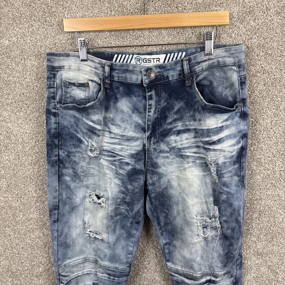 R GSTR G Star‎ Raw Mens Blue Denim Jeans Moto-Style Size 34x31 Distressed - Picture 1 of 7